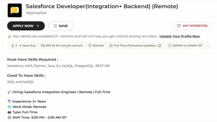 Uplers Hiring Salesforce Developer 2025